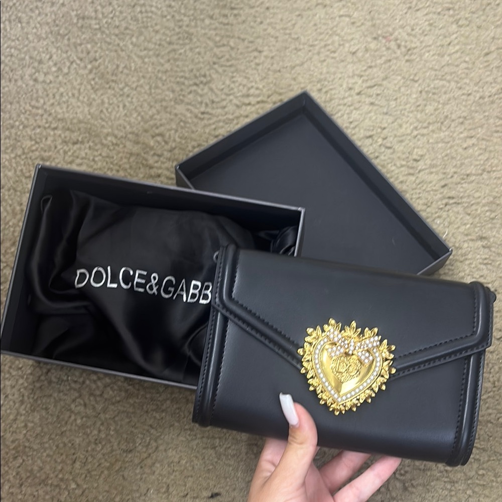 Dolce & Gabbana Black Clutch with Gold Embellished Heart